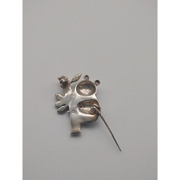 Vintage Rare Panda Bear on Bamboo, Silver, Black Enamel, Crushed Opal Brooch Pin - Picture 6 of 12